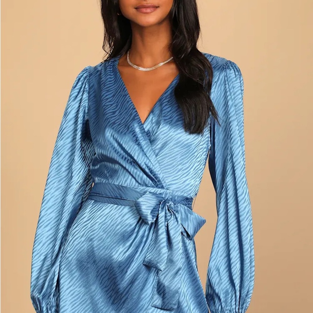 Lulus Wild for Love Blue Zebra Print Faux Wrap Mini Dress